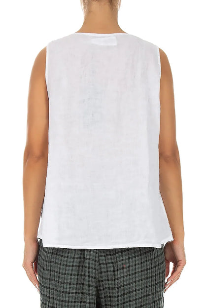 Sleeveless Ruffled White Linen Top 2
