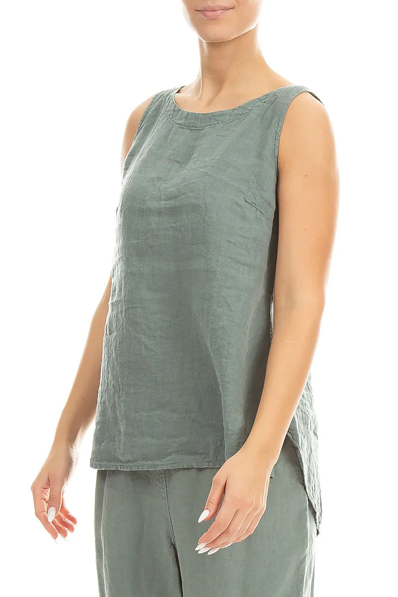 Haut sans manches en lin couleur sauge