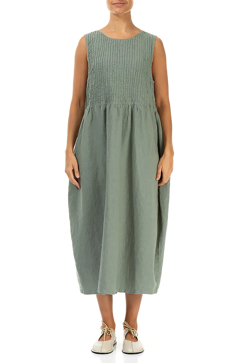 Ärmelloses Leinenkleid Sage Pintuck