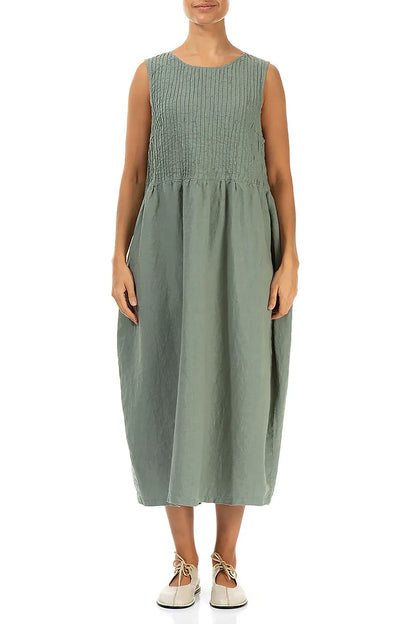 Ärmelloses Leinenkleid Sage Pintuck