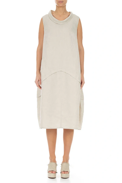 Sleeveless Sculpted Natural Linen Dress 1