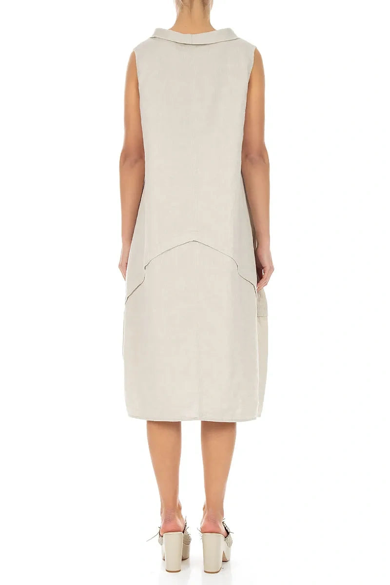 Sleeveless Sculpted Natural Linen Dress