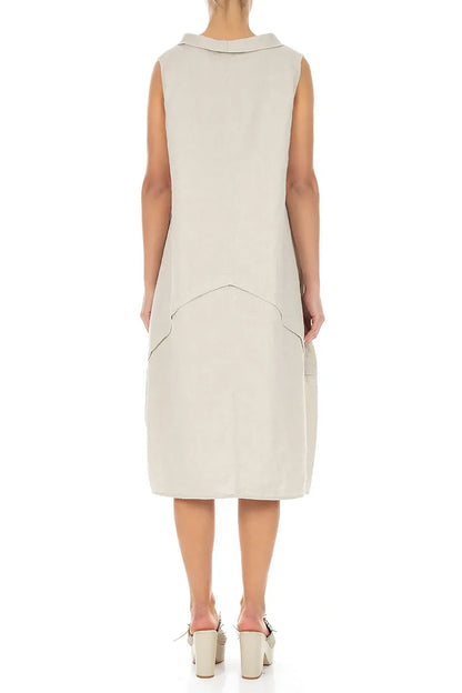 Sleeveless Sculpted Natural Linen Dress 2