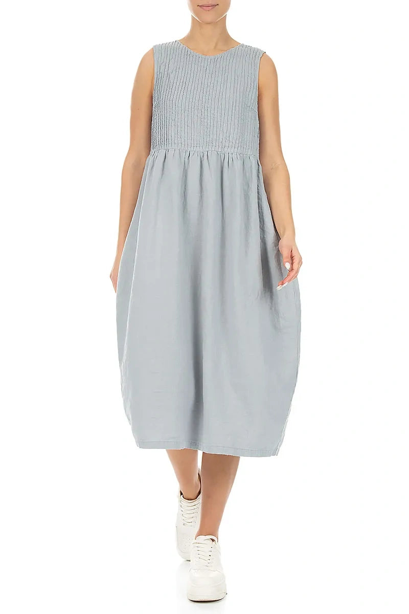 Sleeveless Silver Grey Pintuck Linen Dress