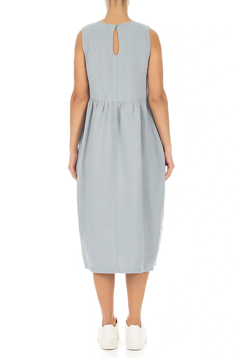 Sleeveless Silver Grey Pintuck Linen Dress