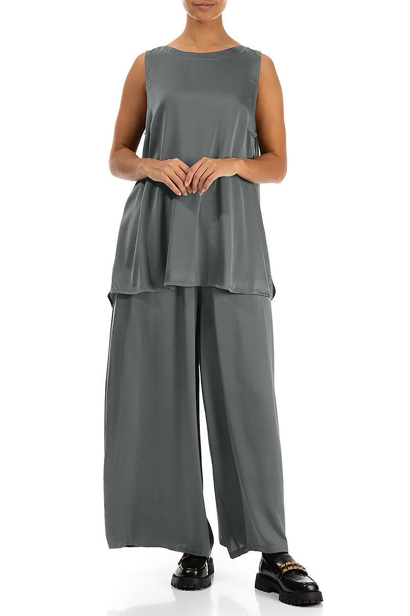 Sleeveless Silver Silk Top