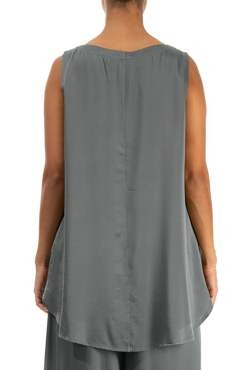 Sleeveless Silver Silk Top