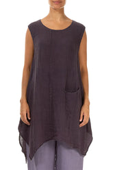 Sleeveless Single Pocket Violet Gauze Linen Tunic 1