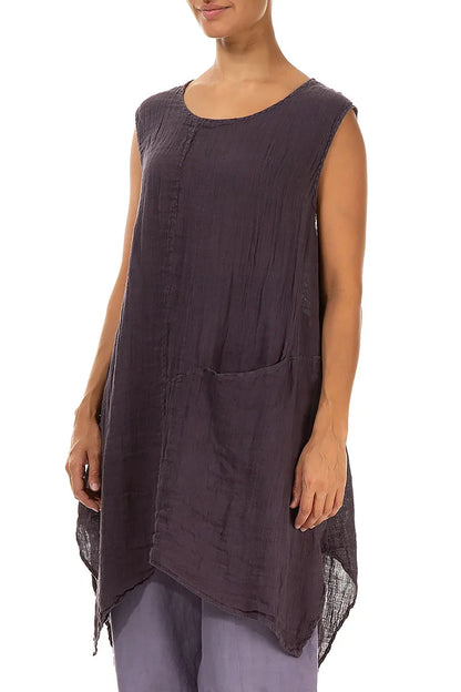 Sleeveless Single Pocket Violet Gauze Linen Tunic 3