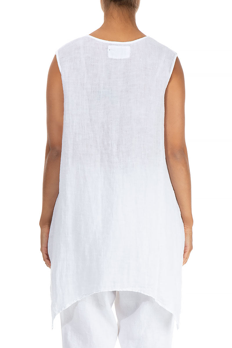 Sleeveless Single Pocket White Gauze Linen Tunic