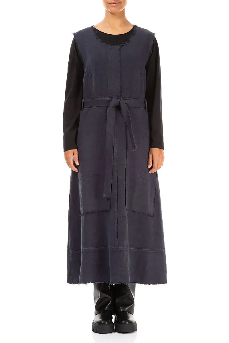 Sleeveless Slate Blue Heavy Linen Dress 1