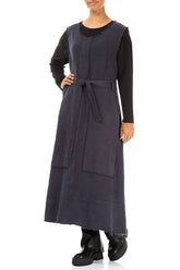 Sleeveless Slate Blue Heavy Linen Dress 3
