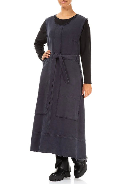 Sleeveless Slate Blue Heavy Linen Dress 3