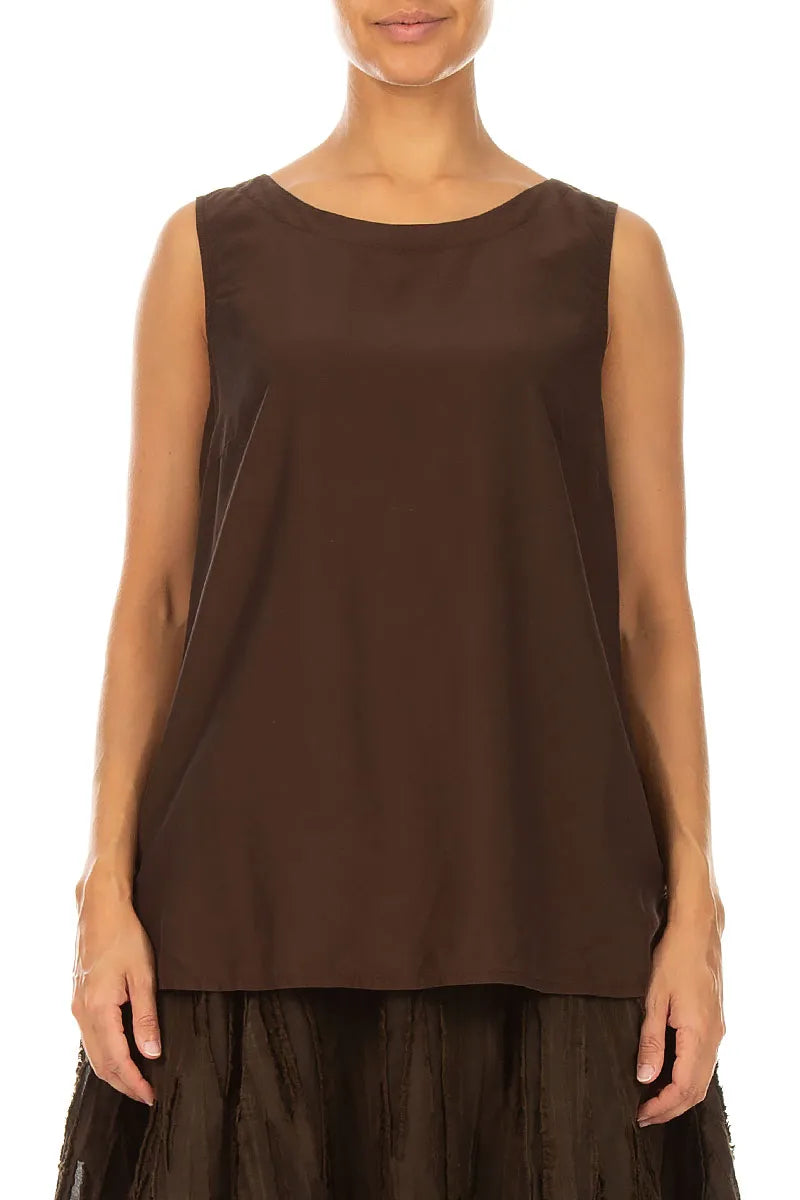 Sleeveless Truffle Brown Silk Bamboo Top