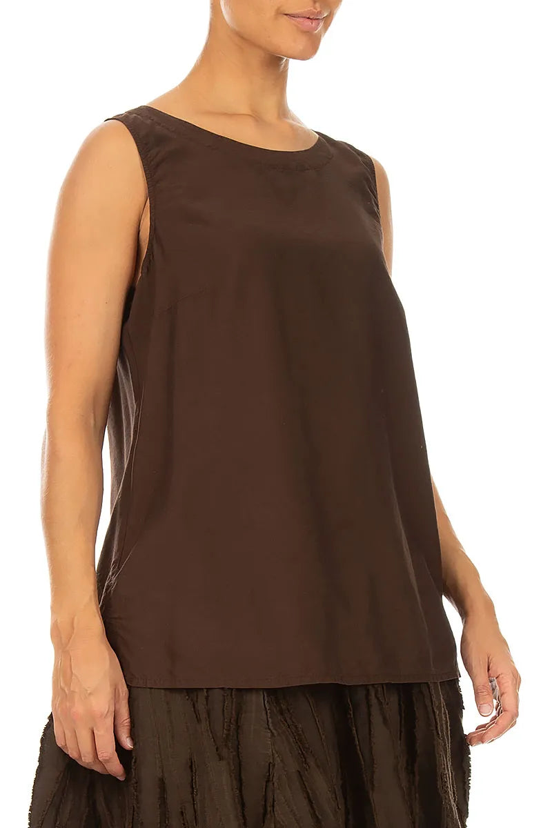 Sleeveless Truffle Brown Silk Bamboo Top
