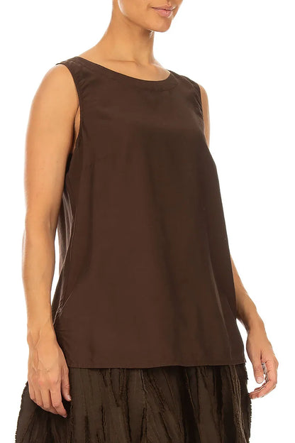 Sleeveless Truffle Brown Silk Bamboo Top
