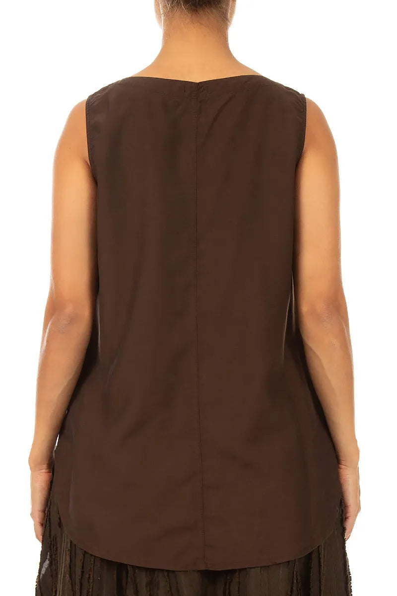 Sleeveless Truffle Brown Silk Bamboo Top