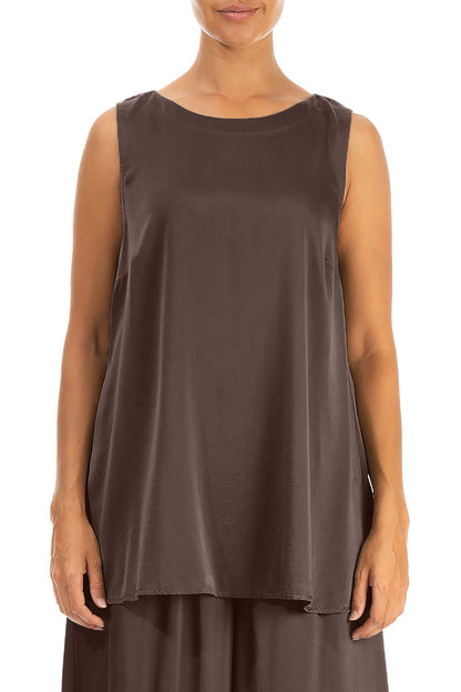 Sleeveless Truffle Brown Silk Top