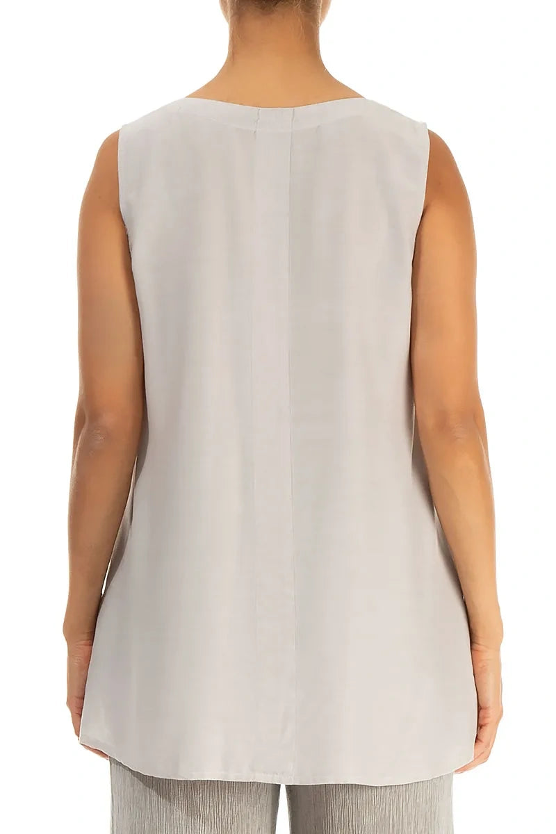 Sleeveless V-Neck Beige Silk Bamboo Blouse 2