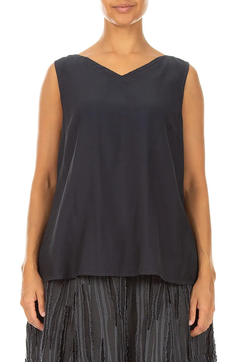 Sleeveless V-Neck Charcoal Silk Bamboo Top