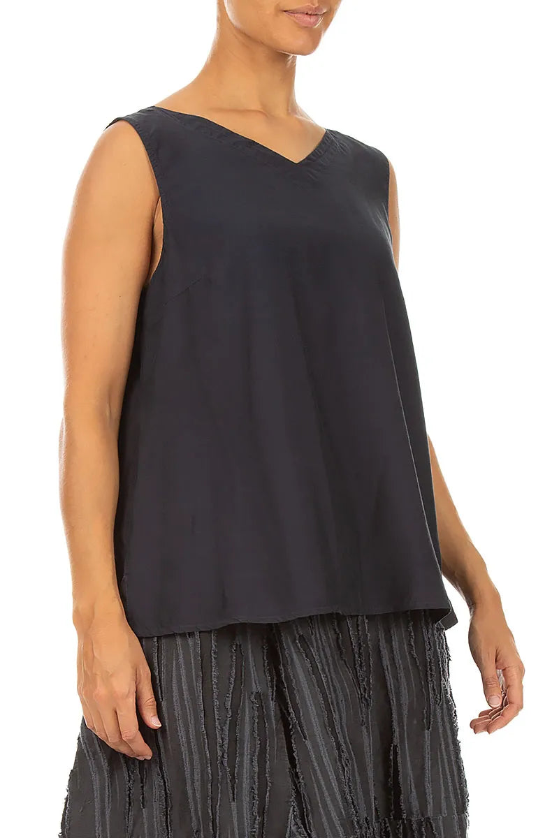 Sleeveless V-Neck Charcoal Silk Bamboo Top