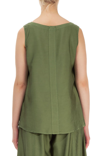 Sleeveless V-Neck Dark Sage Silk Bamboo Top