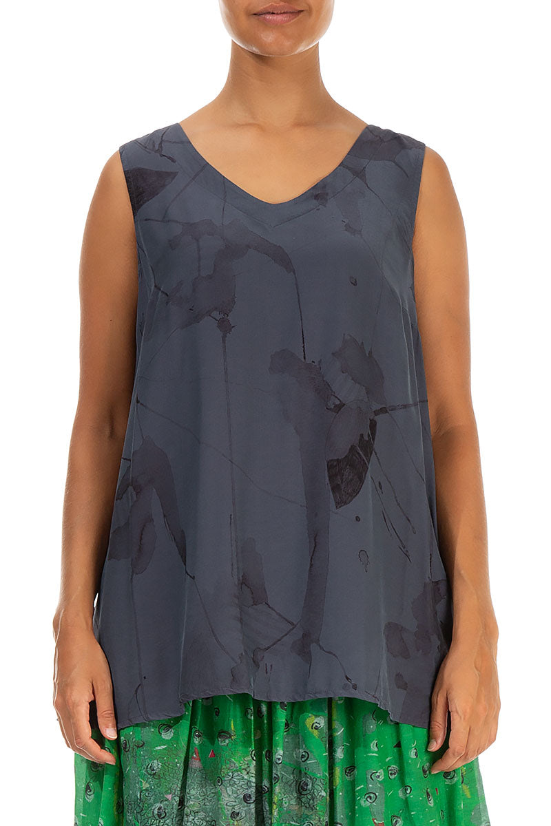 Sleeveless V-Neck Graphite Mirage Silk Bamboo Blouse