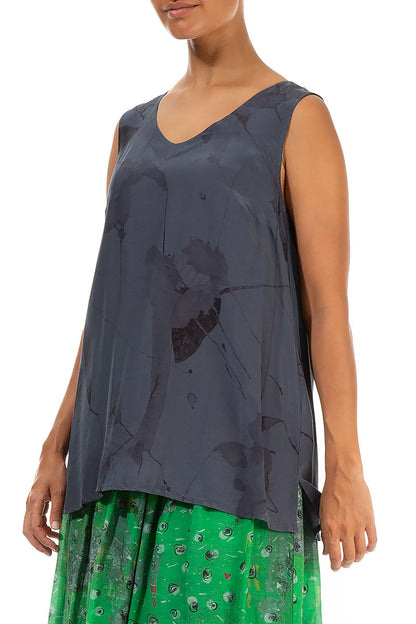 Sleeveless V-Neck Graphite Mirage Silk Bamboo Blouse