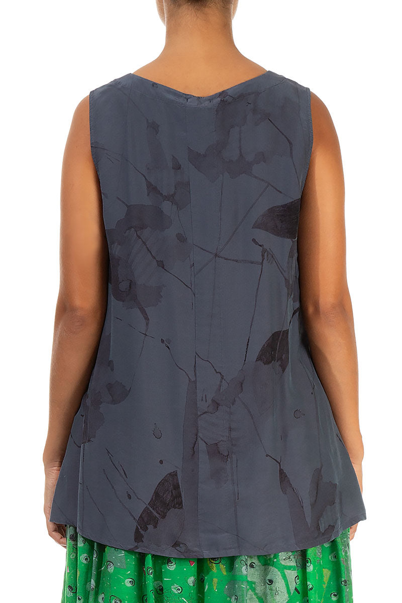 Sleeveless V-Neck Graphite Mirage Silk Bamboo Blouse