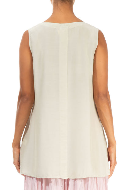 Sleeveless V-Neck Laurel Green Silk Bamboo Blouse 2