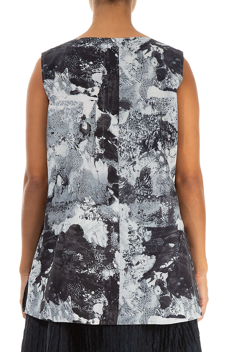 Sleeveless V-Neck Marble Silk Cotton Blouse