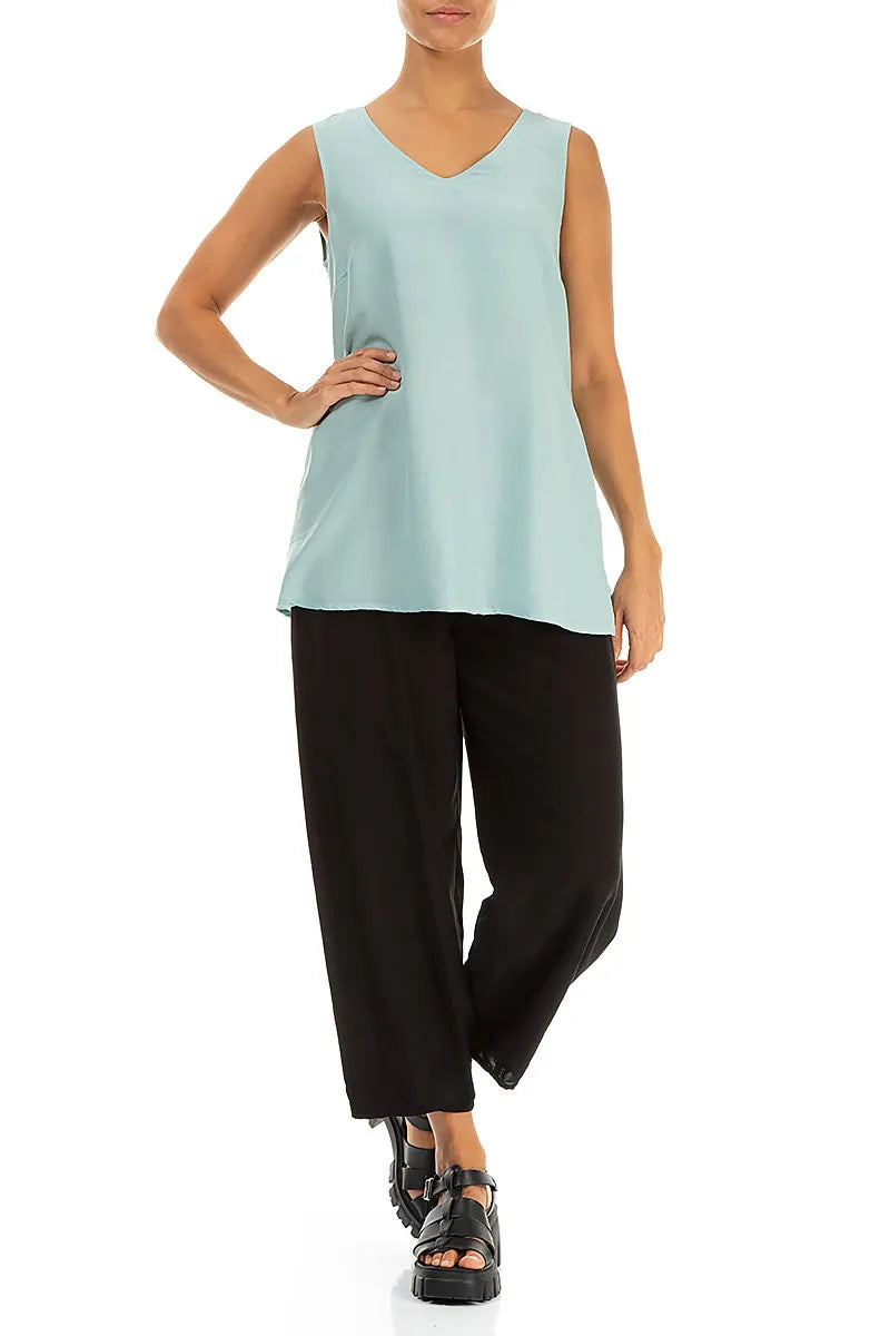 Sleeveless V-Neck Mint Silk Bamboo Blouse 4