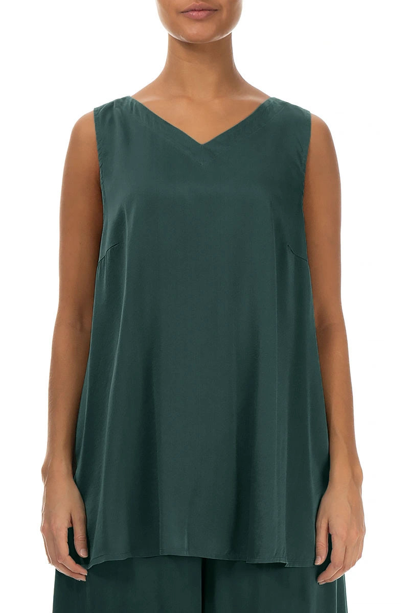 Sleeveless V-Neck Peacock Silk Top 1