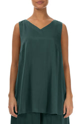 Sleeveless V-Neck Peacock Silk Top 1