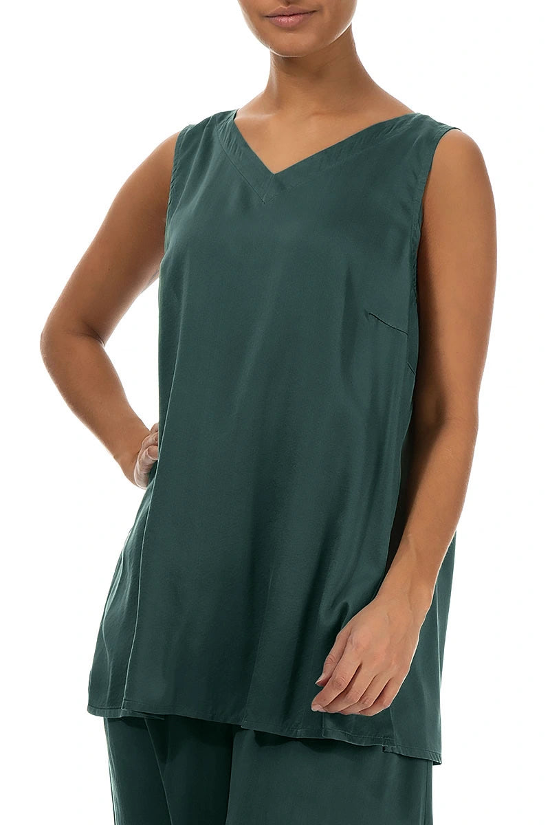 Sleeveless V-Neck Peacock Silk Top 3
