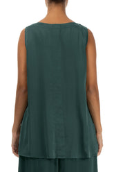 Sleeveless V-Neck Peacock Silk Top 2
