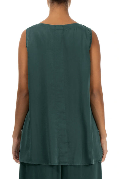 Sleeveless V-Neck Peacock Silk Top 2