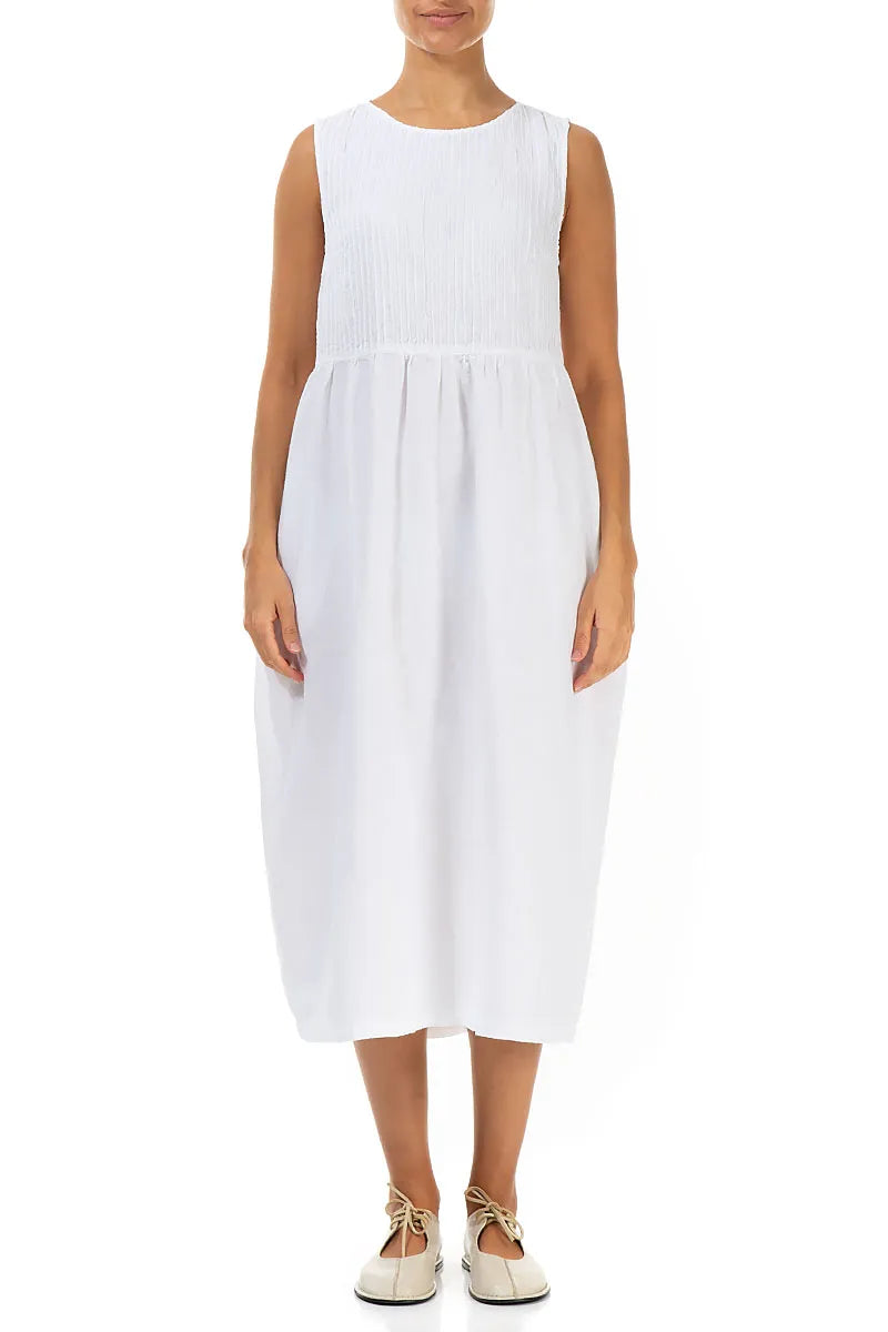 Sleeveless White Pintuck Linen Dress
