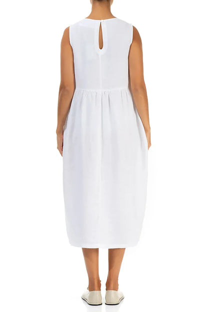 Sleeveless White Pintuck Linen Dress
