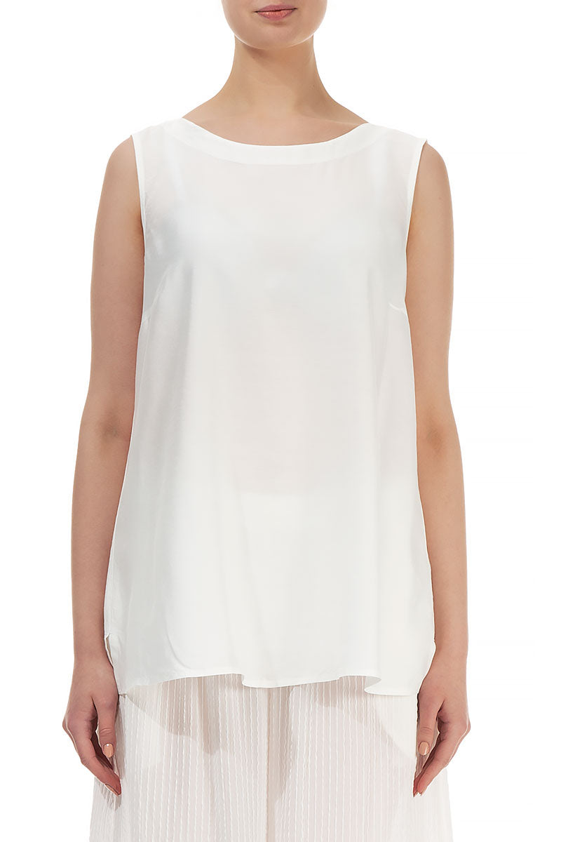 Sleeveless White Silk Bamboo Top