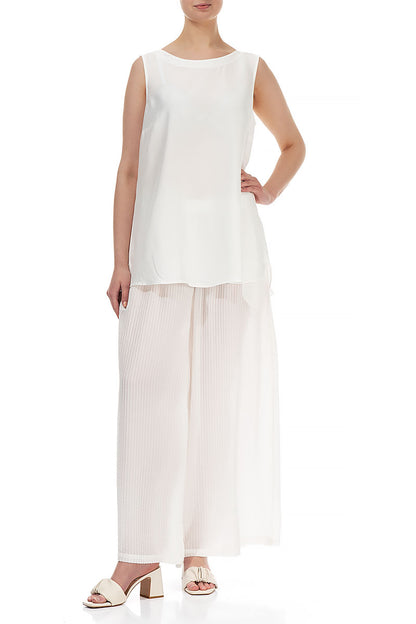 Sleeveless White Silk Bamboo Top