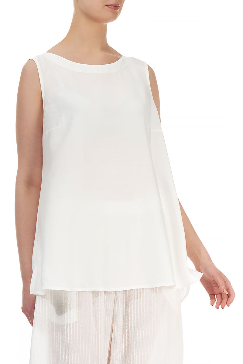 Sleeveless White Silk Bamboo Top