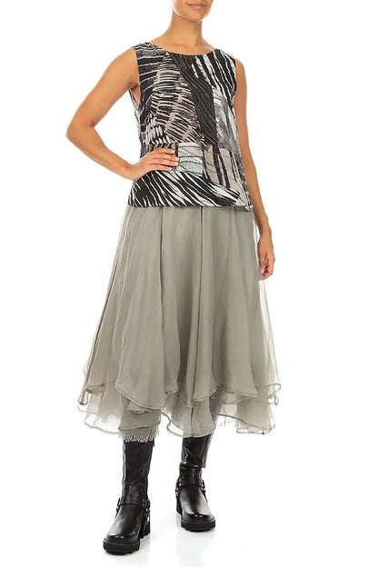 Sleeveless Wild Ink Textured Silk Top