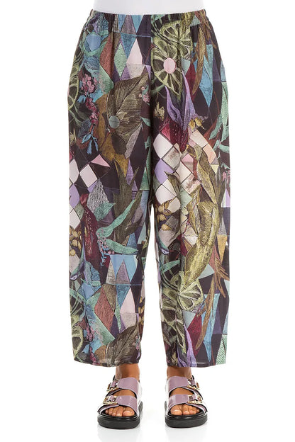Slight Taper Art Mosaic Silk Bamboo Trousers 1