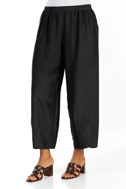 Slight Taper Black Pure Silk Trousers 3