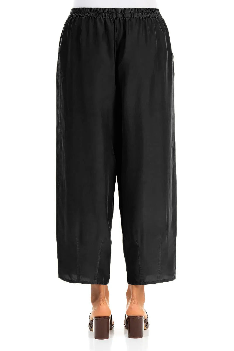Slight Taper Black Pure Silk Trousers 2