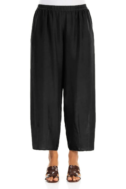 Slight Taper Black Pure Silk Trousers 1