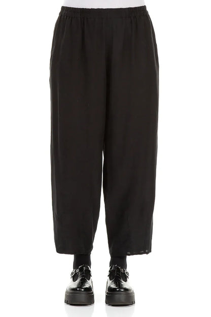 Slight Taper Black Silk Bamboo Trousers 1