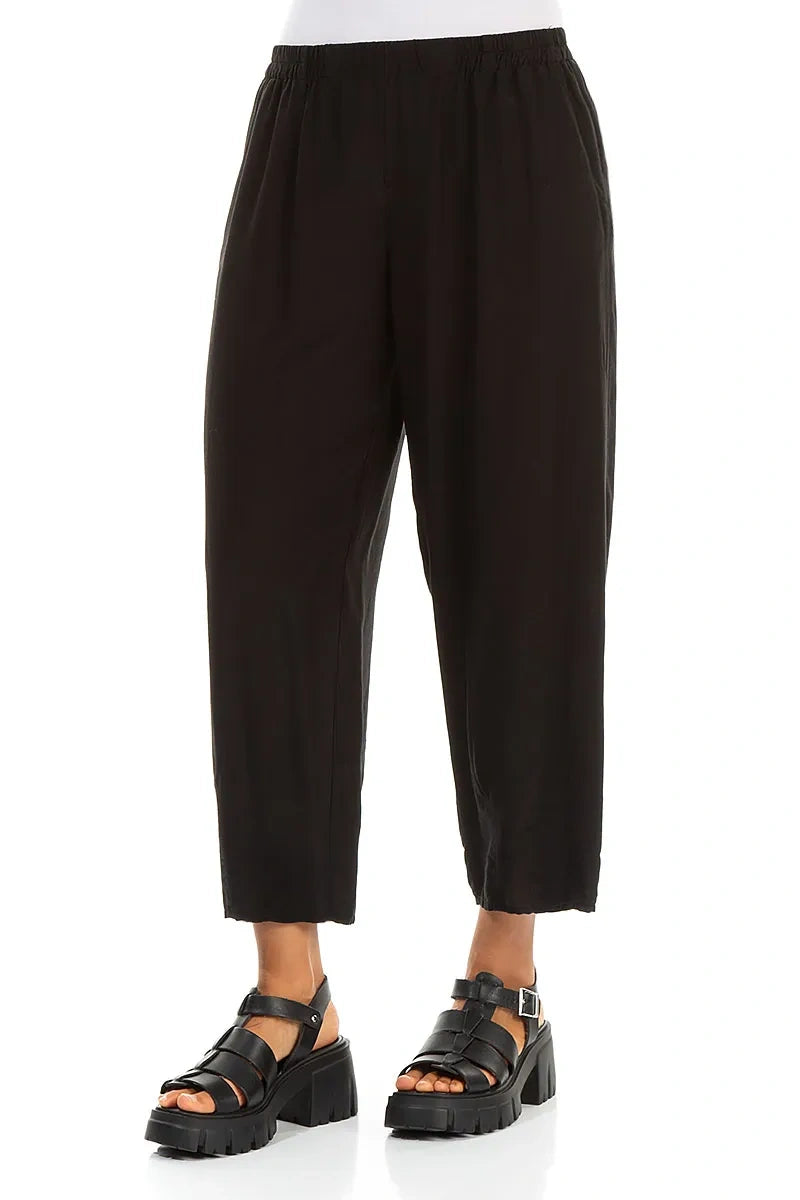 Slight Taper Black Silk Bamboo Trousers 3