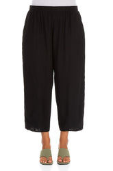 Slight Taper Black Silk Bamboo Trousers 1